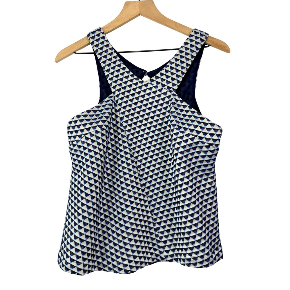 HD in Paris Anthropologie Blue Geometric Triangle Halter Blouse Top Womens Sz 10